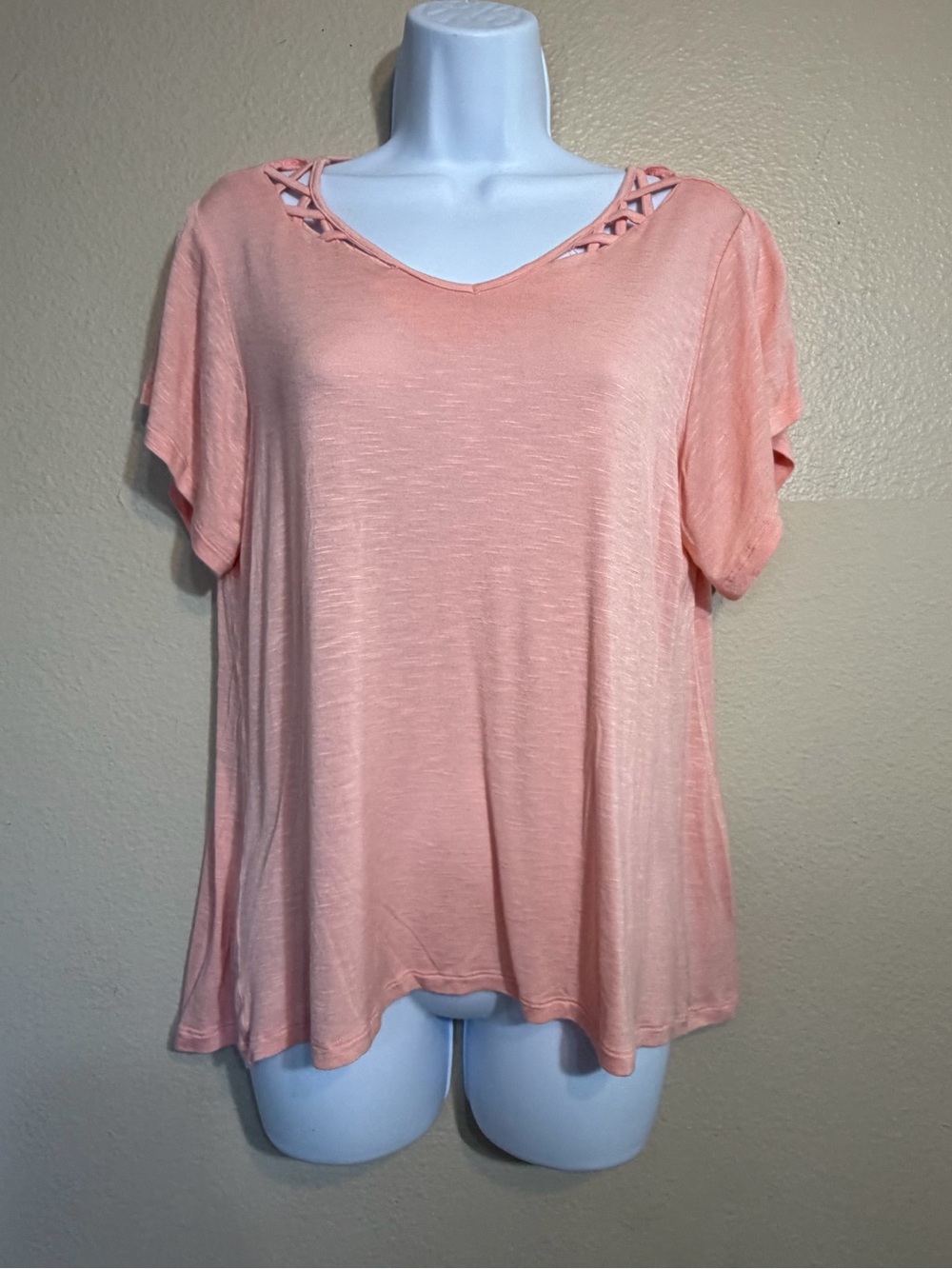 Farmers Market Women’s Petite Large Peach Short Sleeve V-Neck